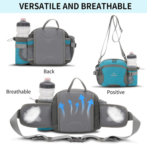 Peicees Large Hiking Fanny Pack Waist Bag for Men Women Water Resistant with Bottle Holder (Bottle Not Included)