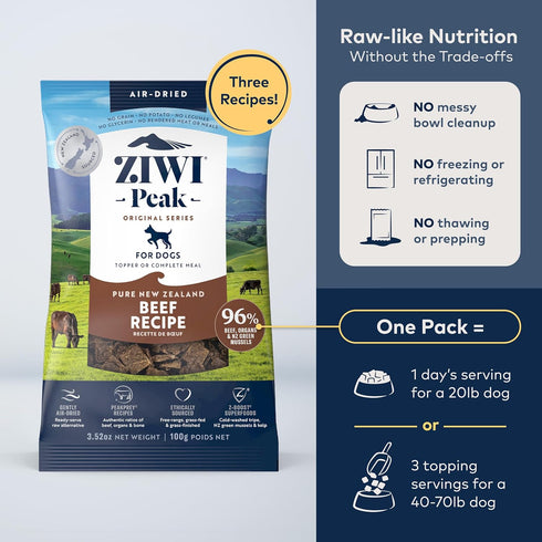 (3.5oz) ZIWI Peak Air-Dried Dog Food Beef - All Natural, High Protein, Grain Free, Limited Ingredient w/Superfoods