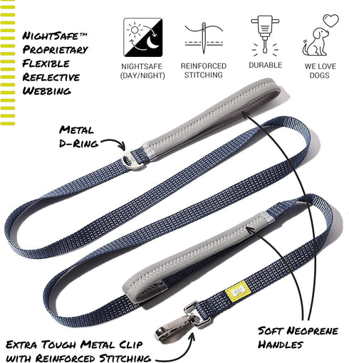 BUILT Pet Nightsafe Dog Leash Medium, Navy and Yellow