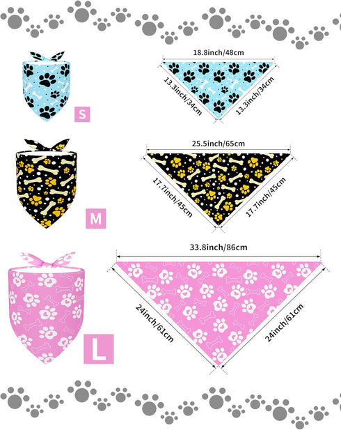 100 Pack PET SHOW XL Dog Bandanas Bulk No Stitching for Extra Large Dogs Washable Paw Print Scarf Triangle Bibs