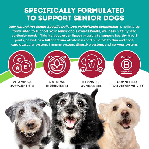 Only Natural Pet Senior Ultimate Daily Canine Vitamin Supplement, 5.3 oz Turkey Flavored Powder, Made in USA