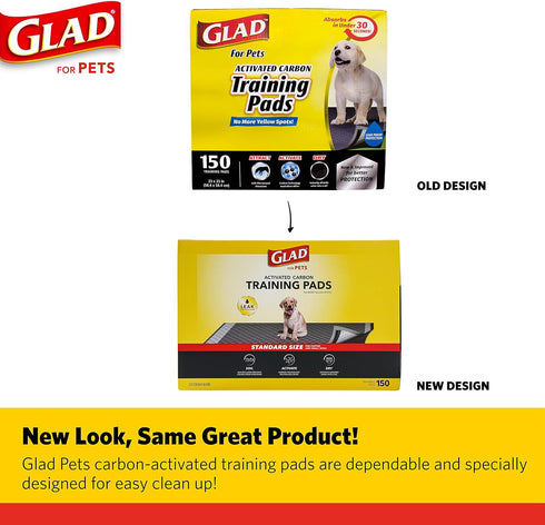 Glad for Pets Activated Carbon Dog Training Pads, 23" x 23", 150 Count, Absorbent Black Disposable Indoor Pee Pads
