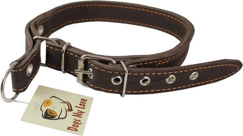 Martingale Genuine Brown Double Ply Leather Dog Collar Choker, Medium to Large, Fits 17.5"-21" Neck