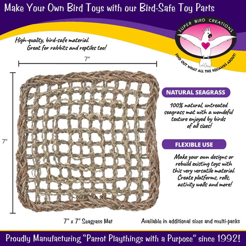Super Bird Creations SB50002 Seagrass Mat for Cage Decor, Pet Enrichment, Safe for Birds & Reptiles (3 Pack)