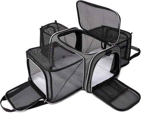 BAGLHER Cat Carrier Bag - Airline Approved Soft Side Pet Travel Carrier with 5 Open Doors, 3 Expandable Sides, Fleece