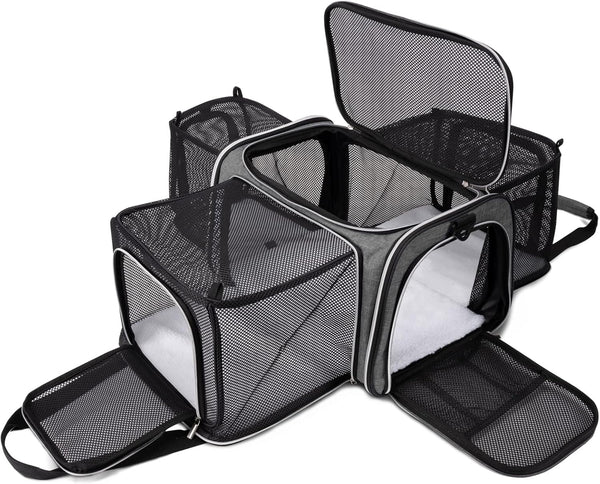 BAGLHER Cat Carrier Bag - Airline Approved Soft Side Pet Travel Carrier with 5 Open Doors, 3 Expandable Sides, Fleece