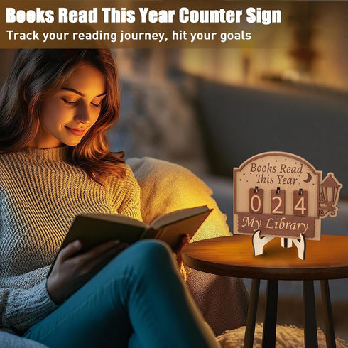 Counter 999 Books Read This Year Sign, Book Lovers Gifts Bookish Library Decor, Wooden Book Tracker Sign for Teachers