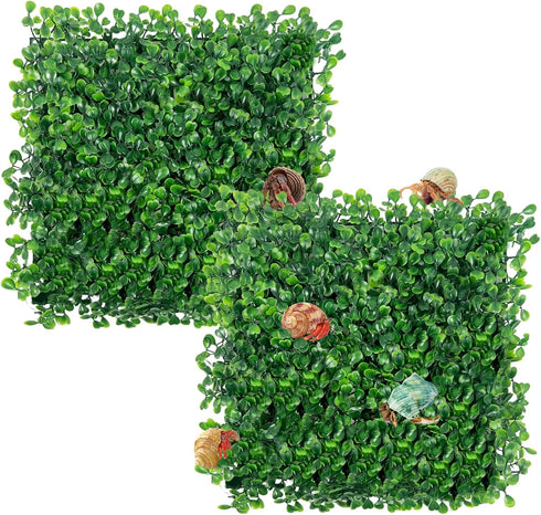 Rainmae 2Pack Hermit Crab Climbing Wall Faux Grass Mat, 10x10 inch Plastic Aquarium Plants for Gecko Lizard