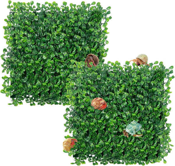 Rainmae 2Pack Hermit Crab Climbing Wall Faux Grass Mat, 10x10 inch Plastic Aquarium Plants for Gecko Lizard