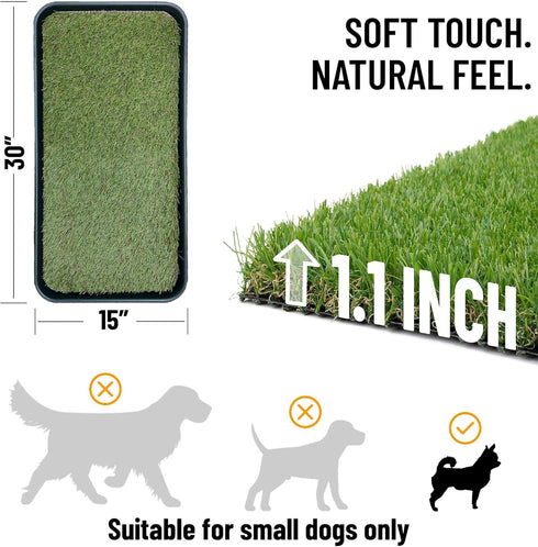 Ottomanson Artificial Grass Puppy Potty Training Pad with Tray, 15" x 30", Reusable Pee Pad for Small Pets and Dogs