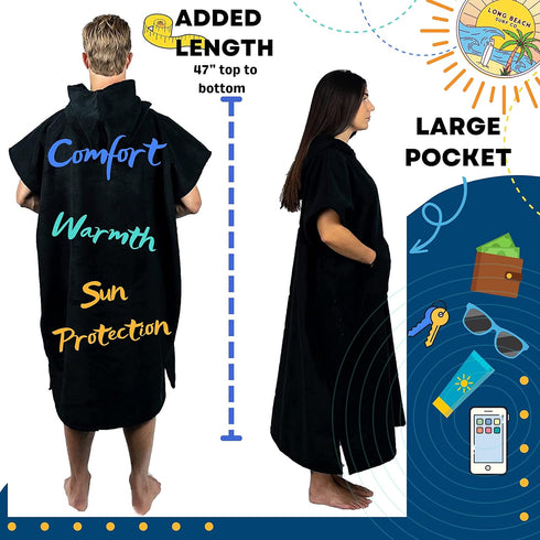 Long Beach Surf Company Long Beach SURF CO Surf Poncho | Wetsuit Changing Towel Hoodie with Pocket | Quick Dry Hooded