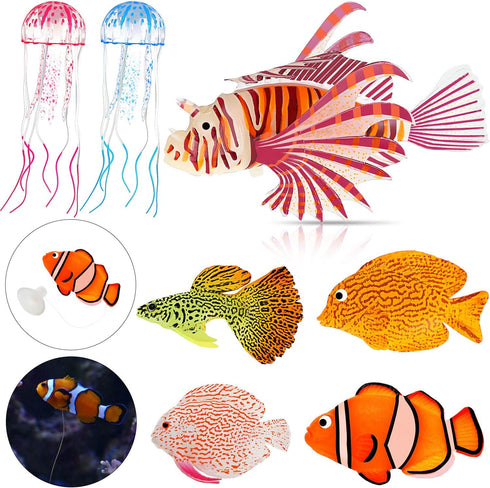 Weewooday 7 Pieces Artificial Glowing Fish, Colorful Floating Jellyfish Aquarium Decor