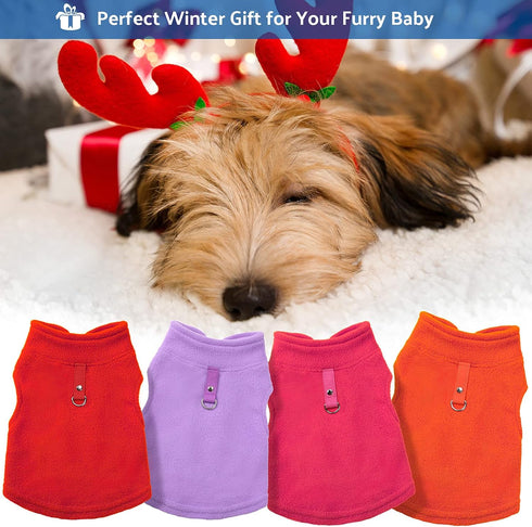 4 Pieces Fabric Dog Sweater with Leash Ring, Winter Fleece Vest for Small Dogs, Cat Chihuahua (Red, Orange, Rose,