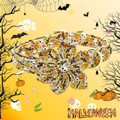 Lionheart Glory Halloween Dog Collars with Flower, Skull Collar, Adjustable Pet Collar for Small Dogs, Duty
