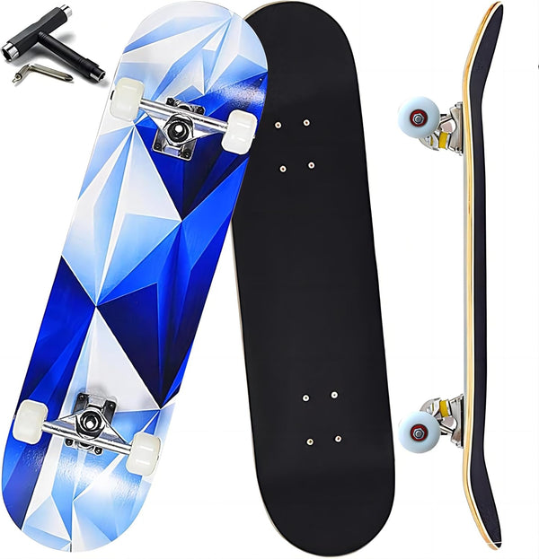Pro Complete Skateboards for Beginners - 31"x8" Skate Boards, 7 Layers Canadian Maple Double Kick Deck