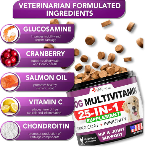 Immunity 120 Dog Multivitamin Chewable with Glucosamine - Dog Vitamins and Supplements - Senior & Puppy Multivitamin