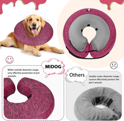 MIDOG Dog Cone Collar, Inflatable Neck Donut Collar Alternative After Surgery, Soft Recovery Cone for Small Medium