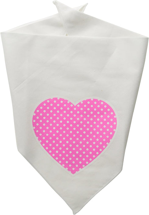 Pet and Dog Bandana Screen Printed, Pink Swiss Dot Heart White Small