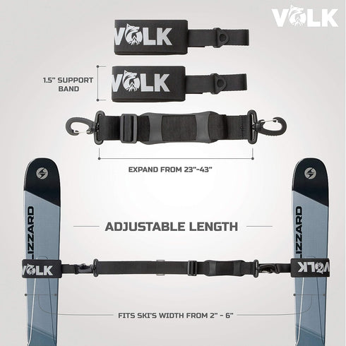 Volk Ski Strap and Pole Carrier - 2 Sets per Pack, Adjustable Size for Easy Transportation of Ski Gear