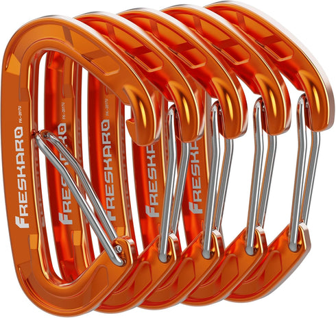 FresKaro 5pcs Nano Carabiner Clips, 8kN 1798lbs, Small Sturdy Reliable Time-Tested Strong Spring Wiregate, Mini Size