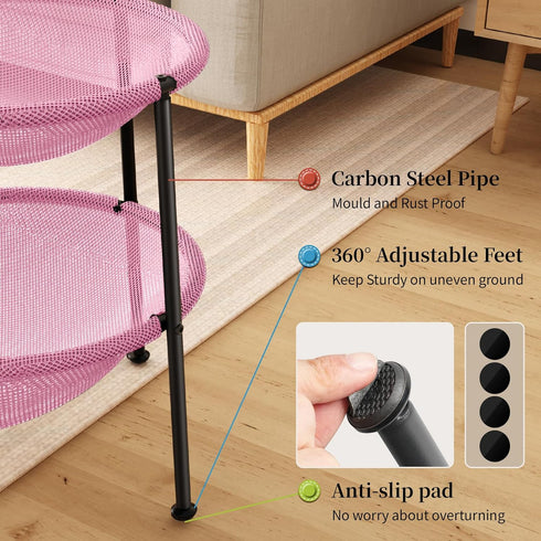 Double Cat Bed Pink - Breathable Cat Hammock for 2 Cats with Adjustable Feet & Anti-Slip Mats, Easy Assembly, 22.8 x