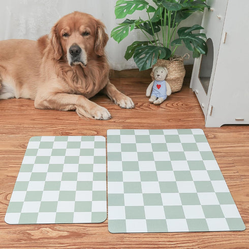 Ralxion Checkered Dog Feeding Mat, Absorbent Mats for Food and Water Bowl, Retro Modern Aesthetic Sage Green