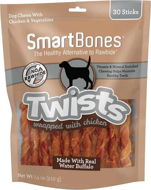Smartbones Twists, Chicken Wrapped, 30 Count, Rawhide-Free Chews for Dogs, 7.40 Ounce (Pack of 1)