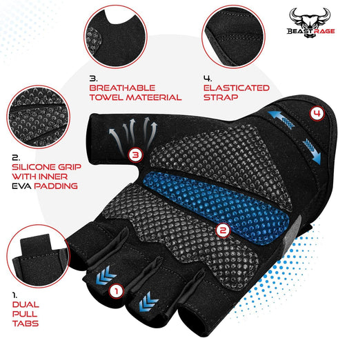 BEAST RAGE Fingerless Weight Lifting Gloves with Palm Protection Padding, Breathable Lightweight Gym Gloves for Men