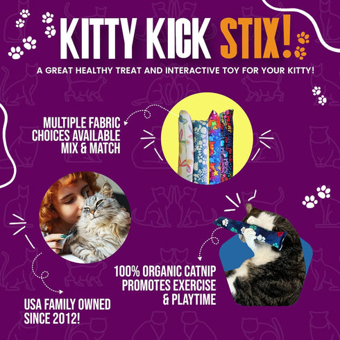 Kitty Kick Stix Catnip Kicker Toy, 15", Set of 2, Handmade in USA, Interactive Toy for All Breeds