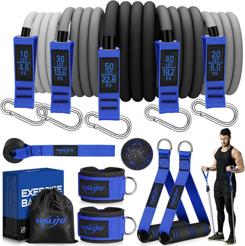 WALITO Resistance Bands Set with Handles, Door Anchor, Legs Ankle Straps for Heavy Resistance Training