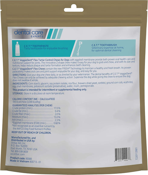 Virbac C.E.T. VEGGIEDENT Flex Tartar Control Chews for Large Dogs