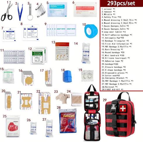 YUKONGAID 293Pcs/set - First Aid Kit Molle Pouches Emergency Survival Kit Suitable for Outdoor Activities, Home