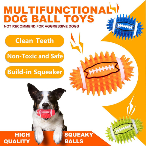 4.3” Dog Squeaky Ball Toys 4 Pack - Interactive Durable Spiky Toy for Medium Large Dogs with Built-in Squeaker