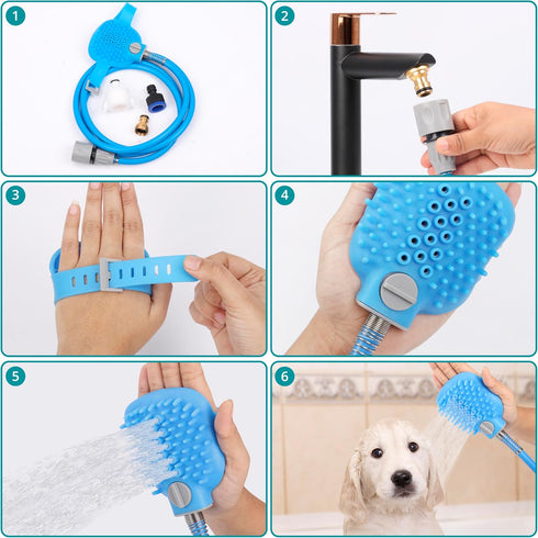 Dog Bath Hose Sprayer and Scrubber Attachment, Indoor/Outdoor Pet Bathing and Grooming, Pet Shower Brush