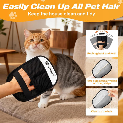 NSVNSV Pet Hair Remover Glove, Electrostatic Pet Hair Remover Glove for Cats Dogs, Reusable Magic Brush Pet Hair