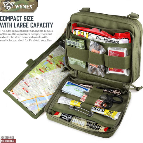 WYNEX Tactical Large Admin Pouch of Double Layer Design, Molle EDC EMT Utility Pouch with Map Sleeve Modular Tool Pouch