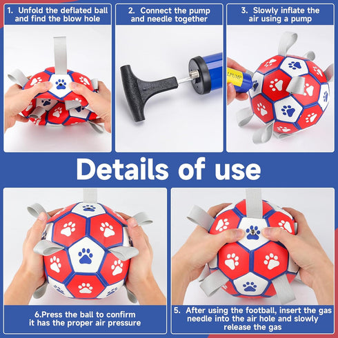 Dog Toys Soccer Ball with Straps - Interactive Balls for Tug of War and Yard Games, Herding Ball for Small Dogs, Pet