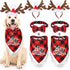 6 PCs Dog Christmas Costume Elk Reindeer Antler Headband Buffalo Plaid Bandana