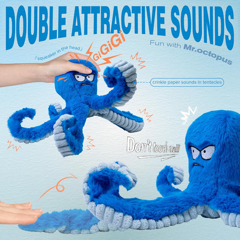 LEGEND SANDY Dog Toys for Aggressive Chewers, Large Dog Toys to Keep Them Busy, Interactive Dog Toys, Squeaky Dog Toys, Tug of War Dog Toy, Crinkle Dog Toy (Blue Octopus)