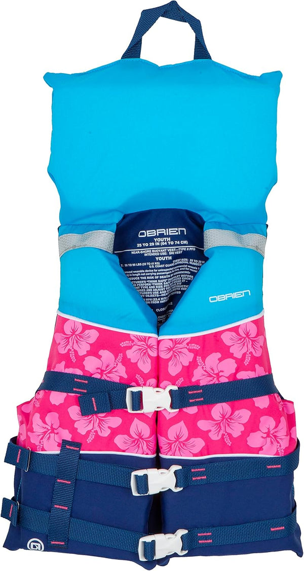 O'Brien Youth Nylon Life Jacket with Collar, CGA, Pink (50-90lbs)