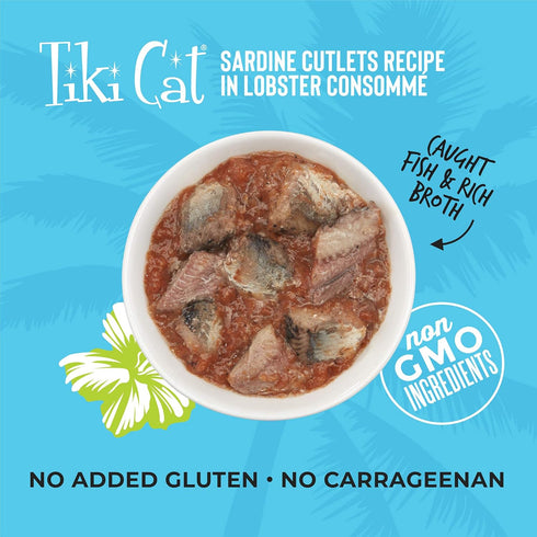 Tiki Cat Grill Wet Cat Food, Sardine Cutlets in Lobster Consommé, 2.8 oz Cans, 12 Count
