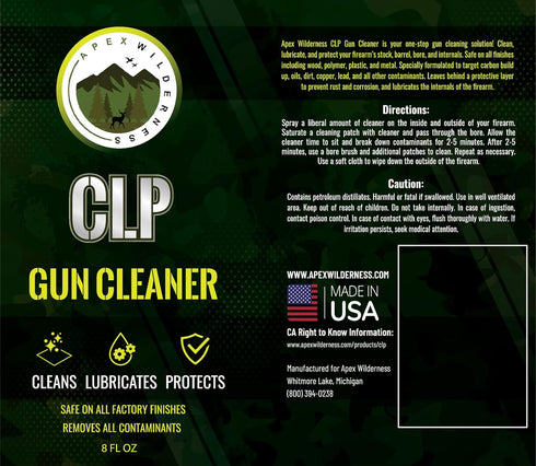 Apex Wilderness 8oz CLP Gun Cleaner | Bore Cleaner, Lubricant, Protectant Gun Oil | All-in-One Gun Solvent, Lube, Rust