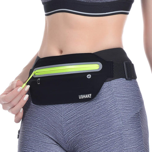 USHAKE Slim Running Belt, Ultra Light Bounce Free Waist Pouch, Fitness Workout Belt for iPhone Samsung