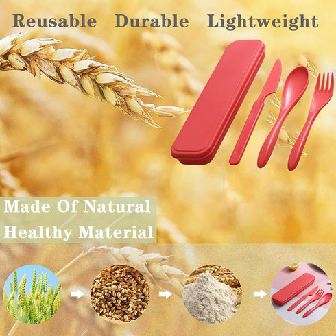 Portable Cutlery Set with Case, Reusable Plastic Knife Fork Spoon Tableware Set, Travel Utensils Set for Camping Picnic Office School or Daily Use (Red) by MaoMaoCha