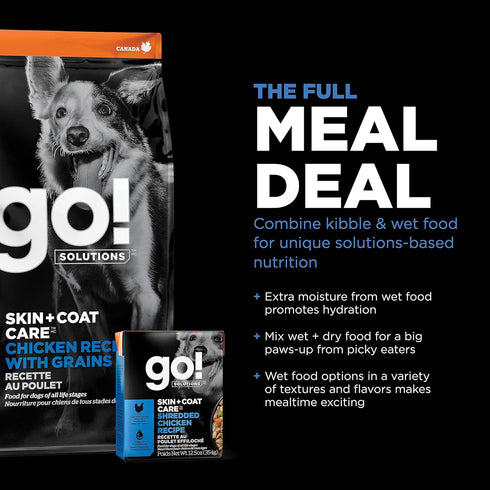 Go! Solutions Skin + Coat Care Dry Dog Food, 12 lb, Chicken Recipe with Grains for All Life Stages