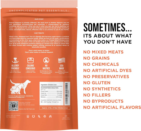 Natural Rapport Chicken Liver Dog Treats, Grain-Free Chicken Bites, 8 oz, The Only Freeze Dried Chicken Liver Dogs Need