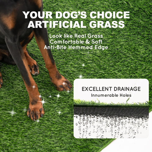 HQ4US 4LEGS 23" 16", Hemmed Dog Grass Pad with Tray Small x Dog Puppy Litter Box with Odor Free Artificial Grass Pee