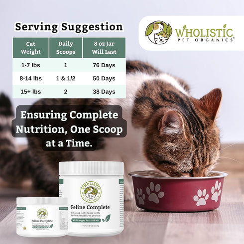 Wholistic Pet Organics Feline Complete, 8 Oz, Multivitamin & Probiotic Powder for Cats, Natural Cat Food & Digestive