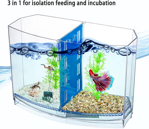 Mini Fish Tank with Divider, Small Beta Fish Tank Shrimp Tank, 2/5 Gallon Double-Compartment Acrylic Habitat