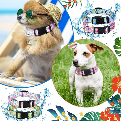 4 Pack Dog Collar Floral Breakaway, Adjustable Spring and Summer Pet Collars for Dog Puppy Decoration (Medium)